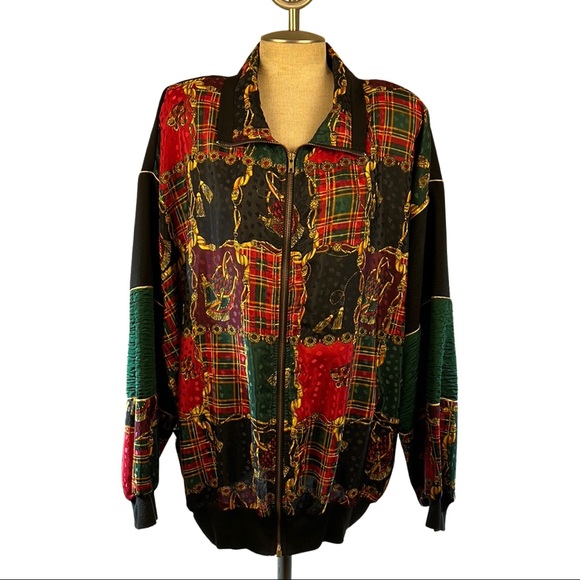 Vintage Jackets & Blazers - Vintage Plaid, equestrian, geometric, print Windbreaker Style Jacket